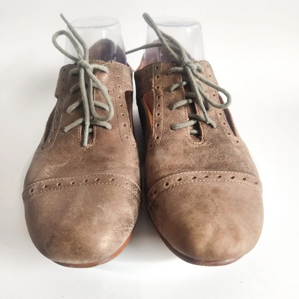 Fossil‎ Flats Size 8.5 Oxford Lace-up Metallic Bronze Leather Cut Out Academia